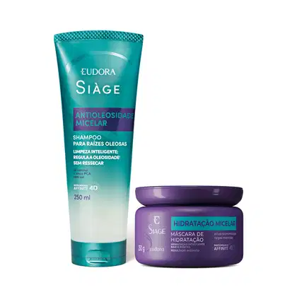 Shampoo Eudora Sìage Antioleosidade Micelar e máscara Eudora Sìage Hidratação Micelar.