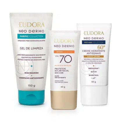 Imagem do produto Combo Neo Dermo: Protetor Solar FPS 70 40g + Gel de Limpeza Facial 150g + Creme Facial 60+ 50g