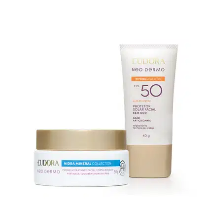 Kit Eudora Neo Dermo: Protetor Solar FPS 50 40g + Hidratante Facial Hidra Mineral 50g