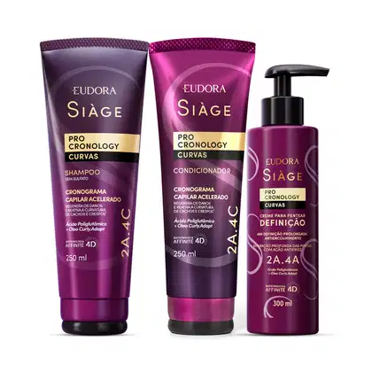Imagem do produto Combo Siàge Pro Cronology Curvas: Shampoo 250ml + Condicionador 250ml + Creme para Pentear Definição 300ml