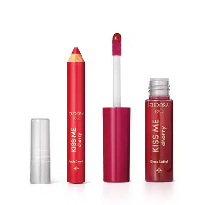 Imagem do produto Combo Kiss Me Cherry: Gloss Labial 5,5ml + Lápis Multifuncional 3 em 1 1,2g