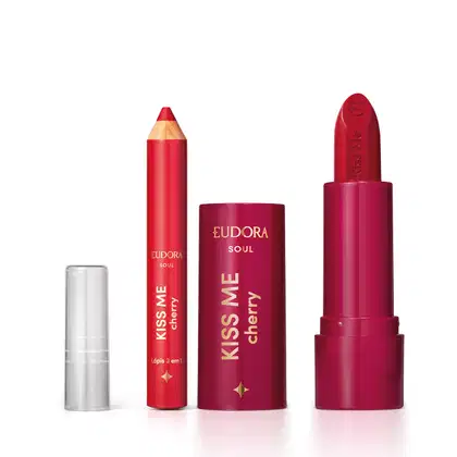 Imagem do produto Combo Kiss Me Cherry: Batom Matte Vermelho Viciante 3,7g + Lápis Multifuncional 3 em 1 1,2g