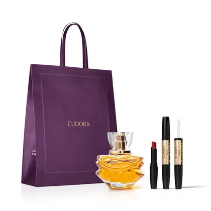 Imagem do produto Combo Presente Eudora Magnific Audaz Eau de Parfum 75ml + Batom Duo Glam1,8g + Sacola M