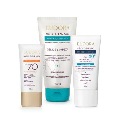 Imagem do produto Eudora Neo Dermo Purific Gel De Limpeza Facial 150g, Protetor Solar Sem Cor Fps 70 40g + Pró Age Gel Facial 30+ 50g
