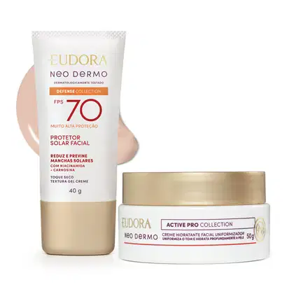 Imagem do produto Combo Facial: Protetor Solar Facial Fps 70 Cor 1 40g + Creme Hidratante Facial Uniformizador 50g