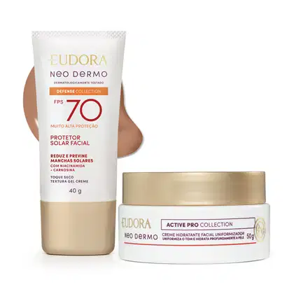 Imagem do produto Combo Facial: Protetor Solar Facial Fps 70 Cor 3 40g + Creme Hidratante Facial Uniformizador 50g