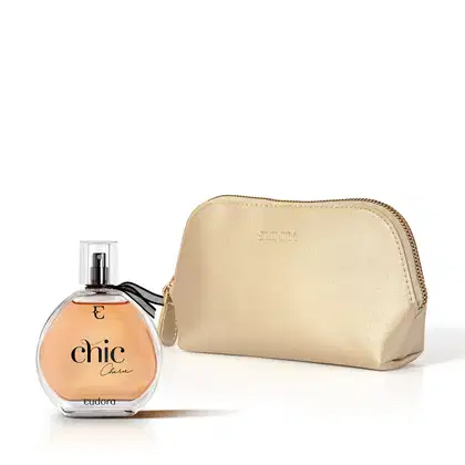Imagem do produto Combo Desodorante Colônia Chic Chérie 95ml + Nécessaire Dourado Arredondado Eudora Collection