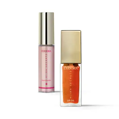 Imagem do produto Combo Niina Secrets Luminous: Lip Oil Shine Flowers Rosa Centifolia 7ml + Iluminador Líquido Rosé 10ml