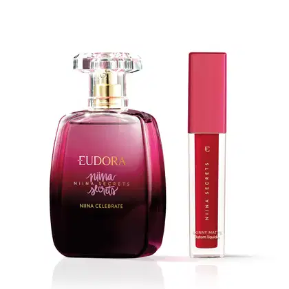 Imagem do produto Combo Niina Secrets: Batom Skinny Matte Vermelho Hibisco 5ml + Desodorante Colônia Celebrate 100ml