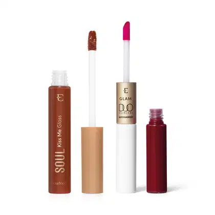 Imagem do produto Combo Soul e Glam: Gloss Marrom Bombom 5,2ml + Batom Duo Clinical Vermelho 3,5g