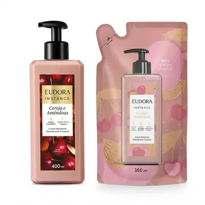 Imagem do produto Combo Eudora Instance Cereja e Amêndoas: Creme Hidratante Corporal 400ml + Refil Hidratante Corporal 350ml