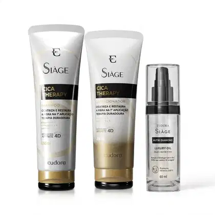 Imagem do produto Combo Siàge: Shampoo Cica-Therapy 250ml + Condicionador Cica-Therapy 200ml + Óleo Nutritivo Siàge Nutri Diamond 60ml