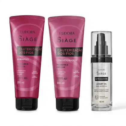 Imagem do produto Combo Siàge Cauterização dos Fios e Nutri Diamond: Shampoo 250ml + Condicionador 200ml + Óleo Nutritivo 60ml