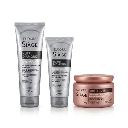 Imagem do produto Combo Siàge: Shampoo Nutri Diamond 250ml + Condicionador Nutri Diamond 200ml + Máscara Capilar Nutri Rosé 250g