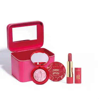 Imagem do produto Combo Batom Niina Secrets Soft Petals Rosa Secreta 3,8g + Iluminador Soft Petals 3g + Maleta de Maquiagem