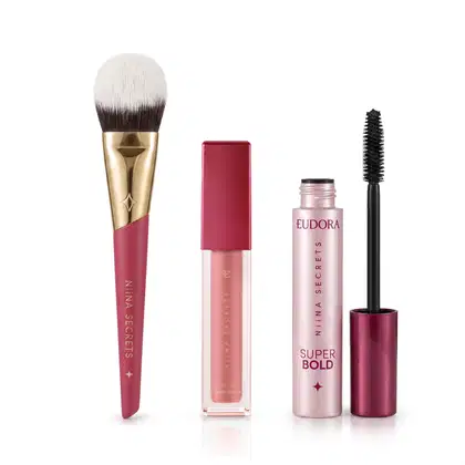 Imagem do produto Combo Niina Secrets: Batom Líquido Rose Gardênia 5ml + Máscara para Cílios Super Bold 10g + Pincel Multifuncional