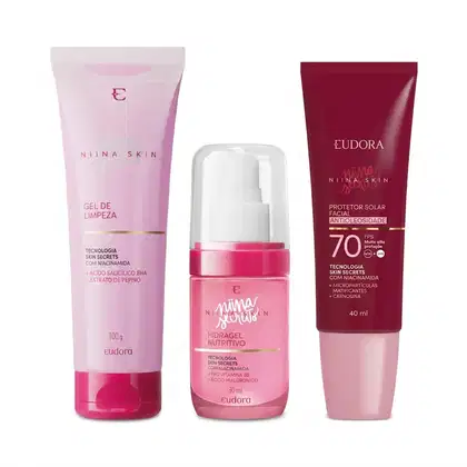 Imagem do produto Combo Niina Skin: Gel de Limpeza 100g + Hidragel Nutritivo 30ml + Protetor Solar FPS 70 40ml