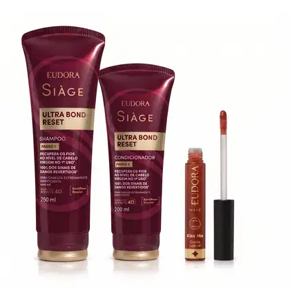 Imagem do produto Combo Siàge Ultra Bond Reset + Eudora & Adam Mitch: Shampoo 250ml + Condicionador 200ml + Gloss Labial 5,2ml