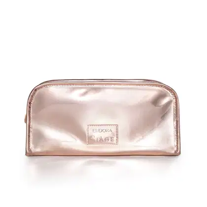 Nécessaire Siàge de cor rosa dourado, com acabamento brilhante e etiqueta com o nome da marca. O produto possui um design elegante e compacto, ideal para transporte.