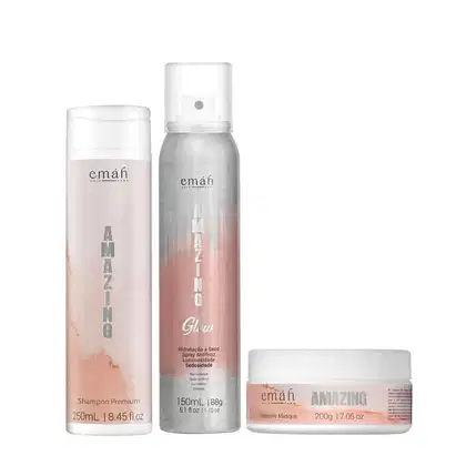 Kit Emáh Hair Care Amazing Triple Glow, 3 produtos.