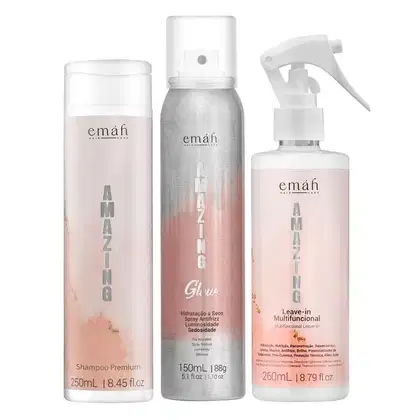Kit Emáh Hair Care Amazing Glow Tripla Ação, 3 produtos.
