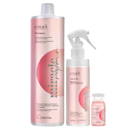 Kit Emáh Hair Care Miracle Repair Trio Boost Salon, 3 produtos.