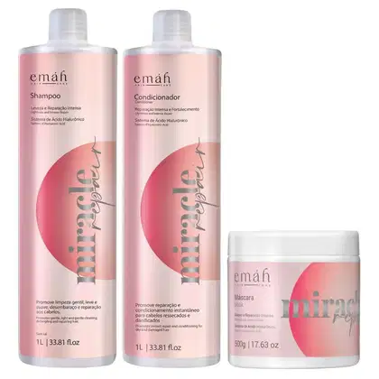 Kit Emáh Hair Care Miracle Repair Trio Intense Salon, 3 produtos.