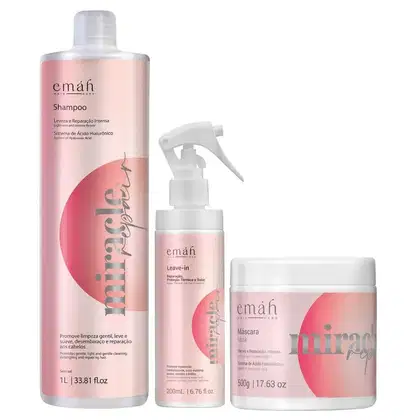 Kit Emáh Hair Care Miracle Repair Trio Treatment Salon, 3 produtos.