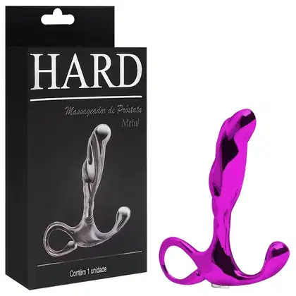 Imagem do produto Hard - Massageador de próstata em metal com formato ergonômico e alça de segurança - 6,5 x 1,9 cm Rosa