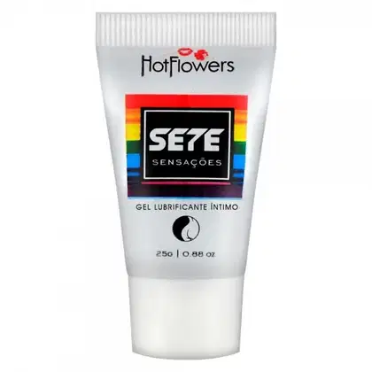 A imagem mostra o Gel Lubrificante Íntimo Sete Sensações da marca HotFlowers.
