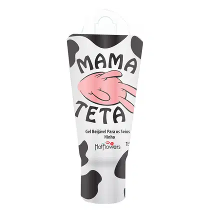 A imagem mostra o Gel Beijável para Seios Mama Teta sabor Ninho da marca HotFlowers.