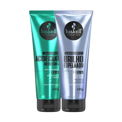 Imagem do produto Kit Supermáscaras Haskell Acidificante Redutor de pH e Brilho Espelhado 240g
