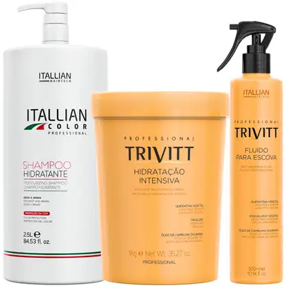 Imagem do produto KIT SHAMPOO HIDRATANTE 2,5 HIDRATAÇÃO INTENSIVA 1KG  E FLUIDO PARA ESCOVA TRIVITT 300ML