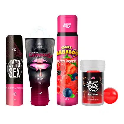 Imagem do produto Kit Bem-Estar a Dois Despertar Sensorial Gel Tutti-Frutti Beijáveis Sem Açúcar, Adstringente e Bolinha