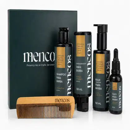 Imagem do produto Kit Barba Mencos - Shampoo Condicionador Balm Óleo e Pente de Madeira Duplo
