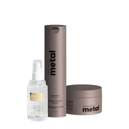 Imagem do produto Kit Acquaflora Sequestra Metal Shampoo Tratamento e Óleo de Coco (3 produtos)