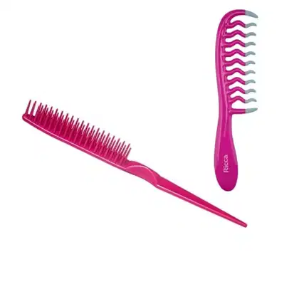 Imagem do produto Kit  Ricca - Pente Desembaraçante + Pente de Cabelos Cachos e Ondas Rosa