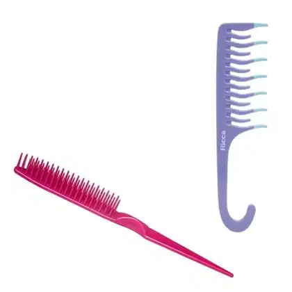 Imagem do produto Kit  Ricca - Pente Desembaraçante + Pente de Cabelos Shower Cachos Roxo