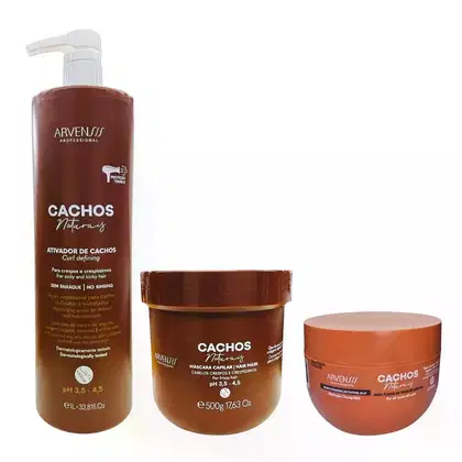 Imagem do produto Kit Arvensis Cachos Naturais - Ativador De Cachos Crespos 1L + Máscara Crespos 500g + Geleia Alta Fixação 250g