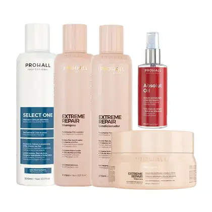 Imagem do produto Kit Prohall Extreme Repair Home Care + Select One 300ml + Absolut Oil 60ml