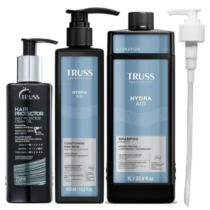 Imagem do produto Kit Truss Hydra Air - Shampoo 1L + CondMask 400ml + Hair Protector 250ml + Válvula Pump