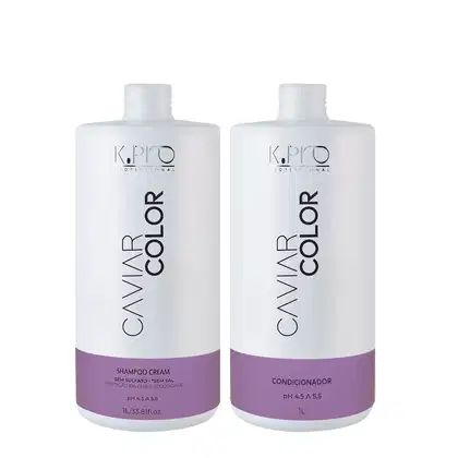Frascos de Shampoo e Condicionador Caviar Color, todos da marca K.Pro. 