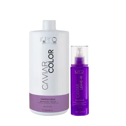 Frascos de Shampoo e Leave-in Caviar, todos da marca K.Pro.