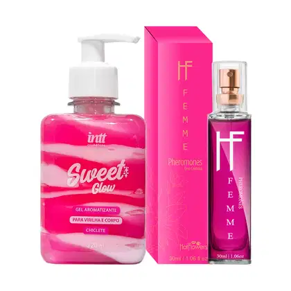 Imagem do produto Kit Sweet Glow Hidratante Aveludado Comestível Chiclete Região Pélvica e Virilha e Perfume com Feromonios