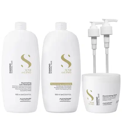 Imagem do produto Kit Alfaparf Semi Di Lino Diamond - Shampoo 1L + Condicionador 1L + Máscara 500ml + Válvula Pump