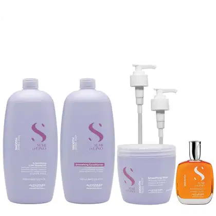 Imagem do produto Kit Alfaparf Semi Di Lino Smooth Smoothing - Shampoo & Condicionador 1 Litro + Máscara 500ml + Óleo 100ml + Válvula Pump