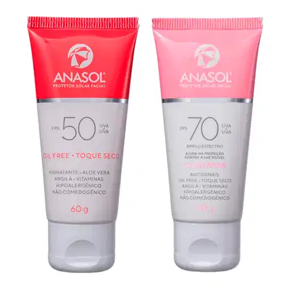 Imagem do produto Kit Anasol Protetor Solar Facial FPS 70 60g + Protetor Solar Facial FPS 50 60g