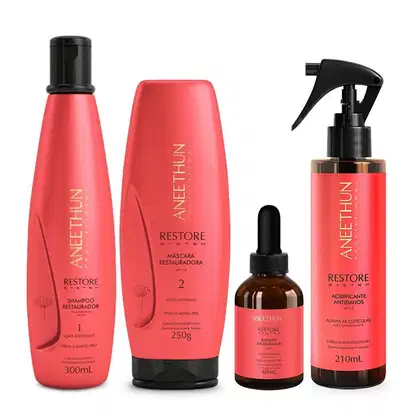 Imagem do produto Kit Aneethun Restore System - Shampoo 300ml + Máscara 250g + Acidificante 210ml + Booster Capilar 40ml