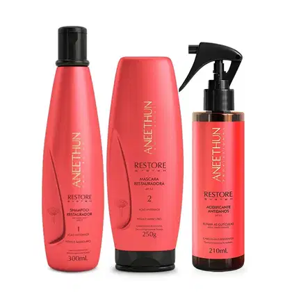 Imagem do produto Kit Aneethun Restore System - Shampoo 300ml + Máscara 250g + Acidificante Antidanos 210ml