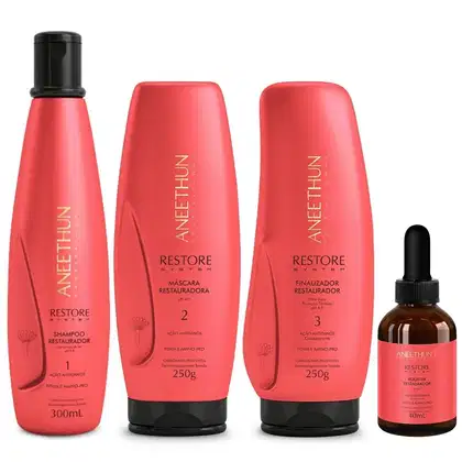 Imagem do produto Kit Aneethun Restore System - Shampoo 300ml + Máscara 250g + Finalizador 250g + Booster Capilar 40ml